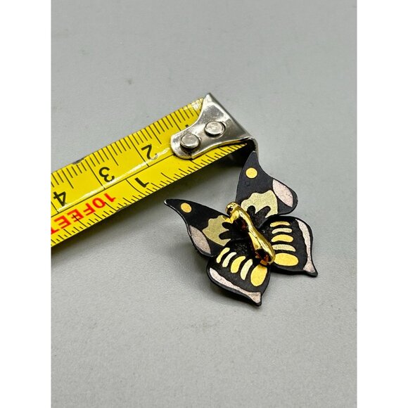 Vintage Petite Butterfly Pin Brooch Black & Gold Signed Small Bug Insect Jewelry - Picture 7 of 7